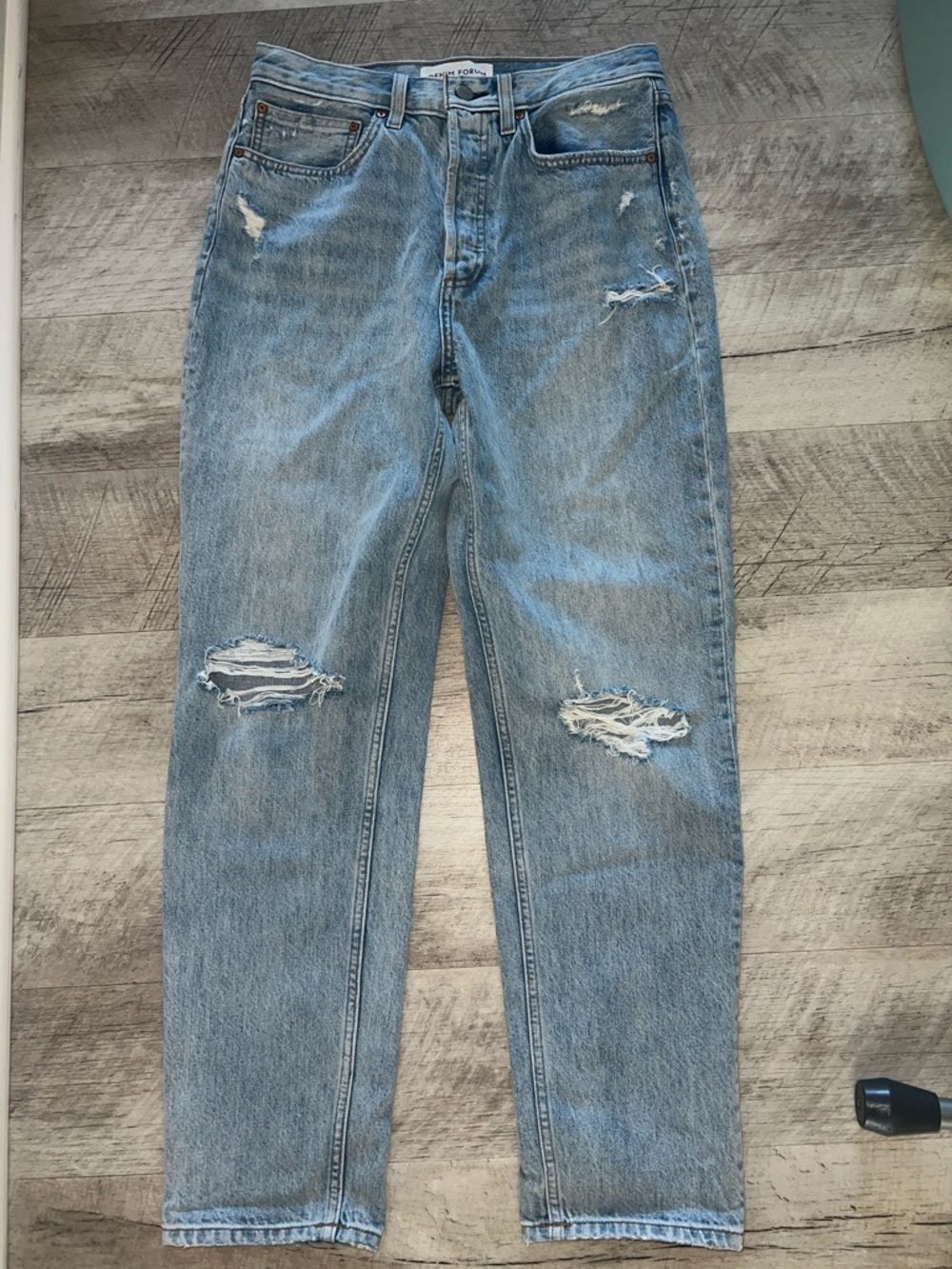 Denim Forum Light Blue Distressed Boyfriend High Rise Loose Jeans